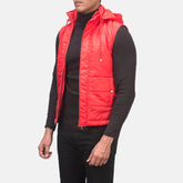 Nodin Red Leather Hooded Vest Jacket